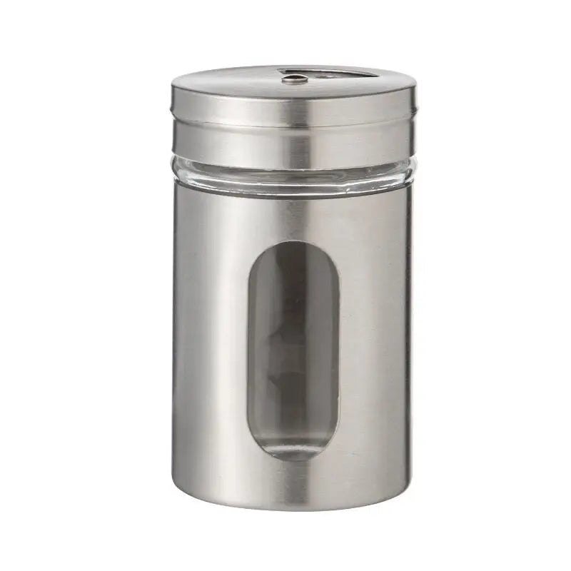 Stainless Steel Glass Spice Shaker – Rotating Salt & Pepper Jar