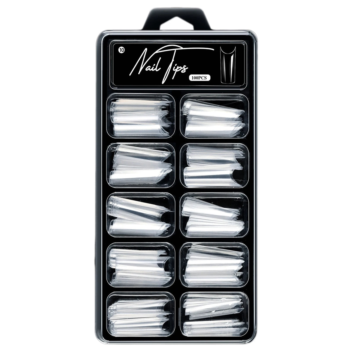 100pcs Clear Coffin Fake Nails Pre-Etched Full Cover Tips