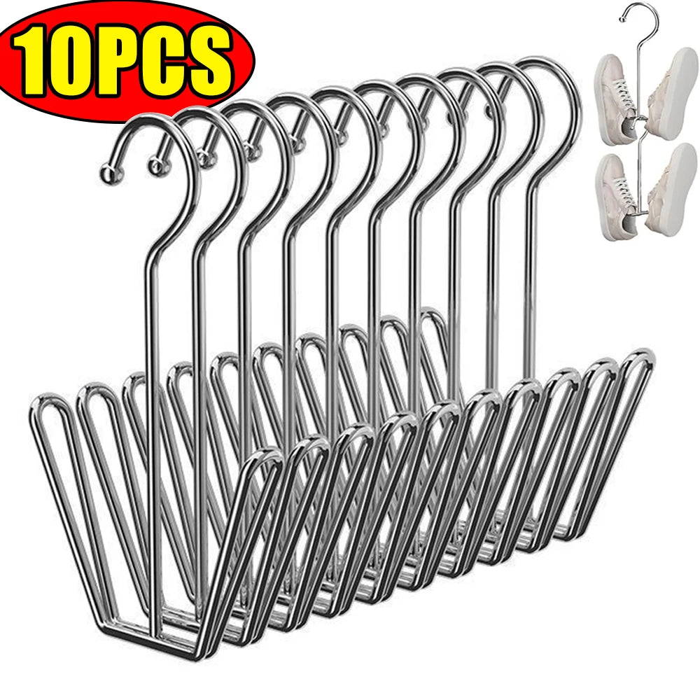 Stainless Steel Hanging Shoe Rack with Double Hook | Silver