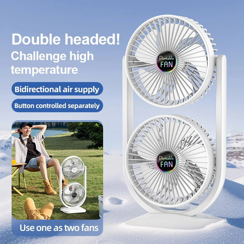 VIBE S30 Dual-Head USB Rechargeable Desktop Fan – 3000mAh