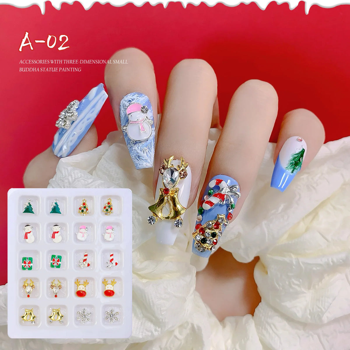 20-Grid Christmas Nail Charms – Santa Snowman Elk Xmas Set