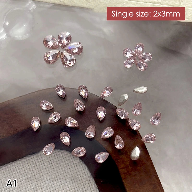 50Pcs Water Drop Zircon Nail Rhinestones 3D Flatback Crystal Gems