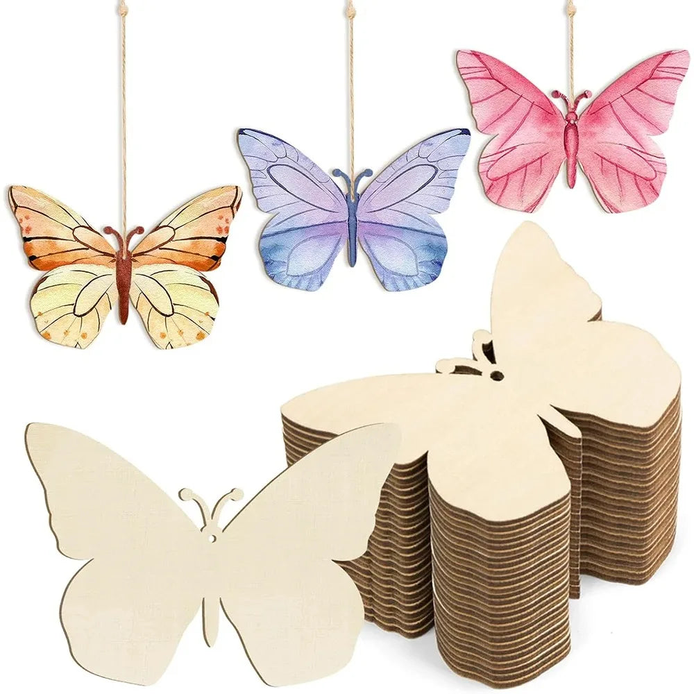 10pcs Unfinished Wooden Plaques Flowers & Butterflies DIY Craft
