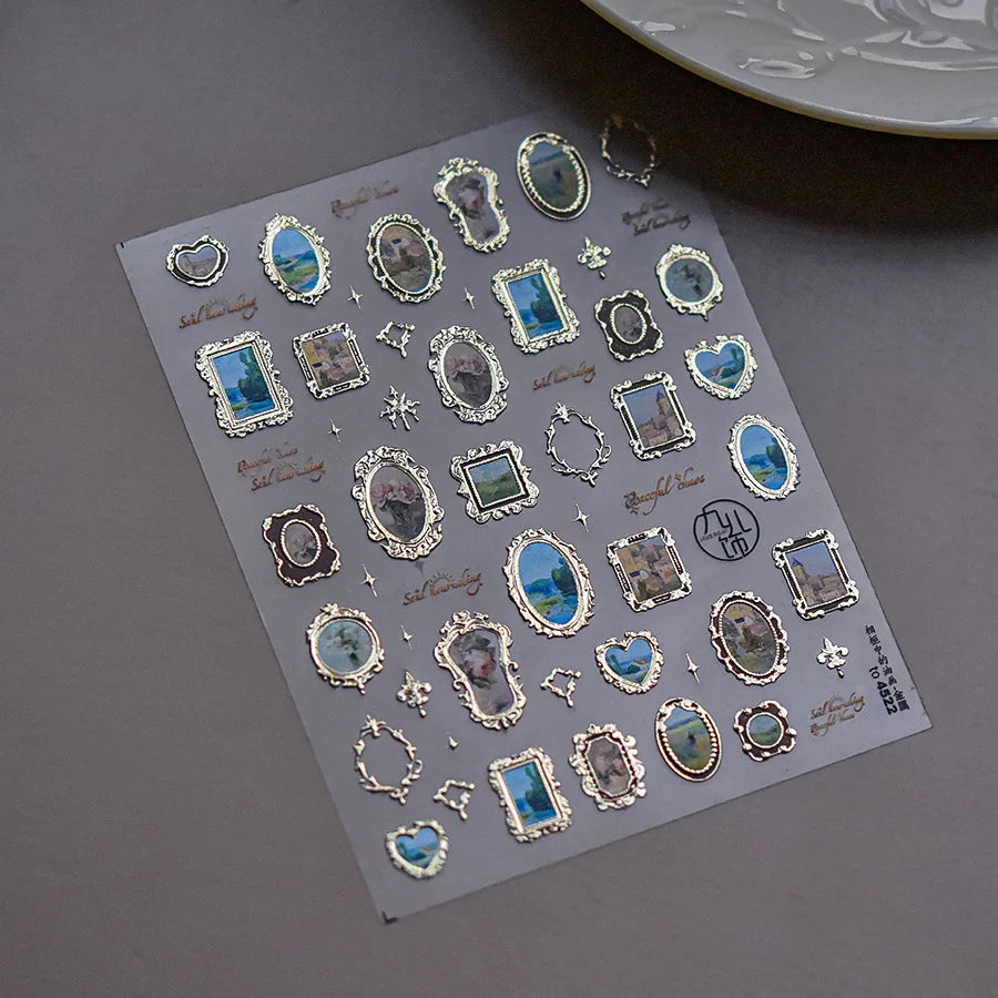 Dark Retro Cross Metal Nail Stickers – Self-Adhesive DIY Decals