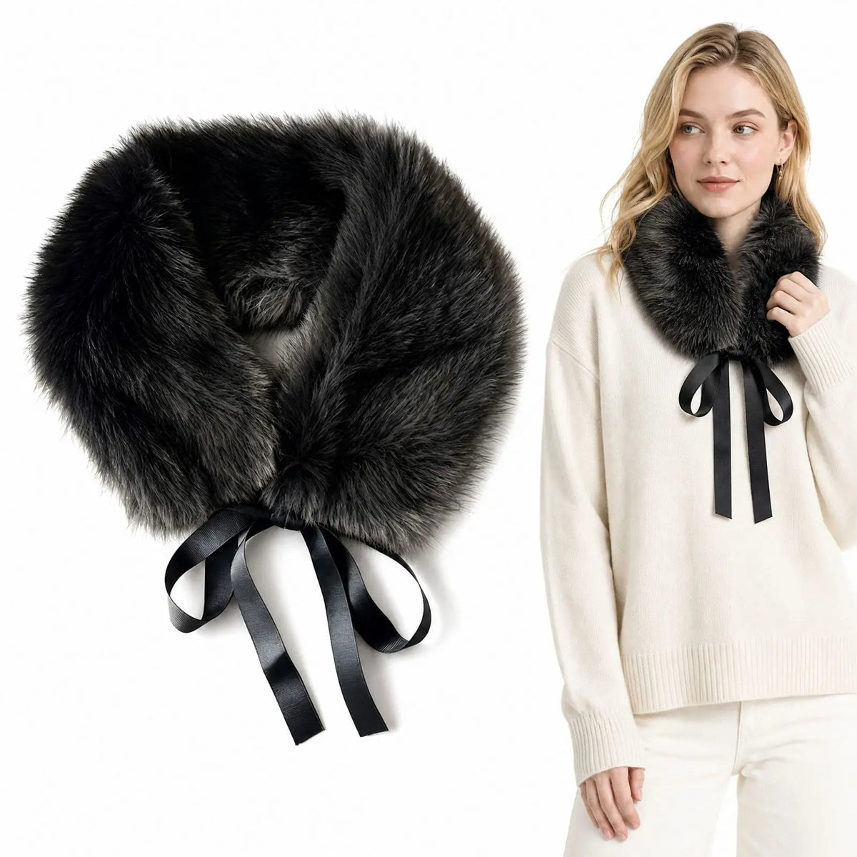 Women's Faux Fur Collar Scarf – Soft Fluffy Winter Neck Wrap