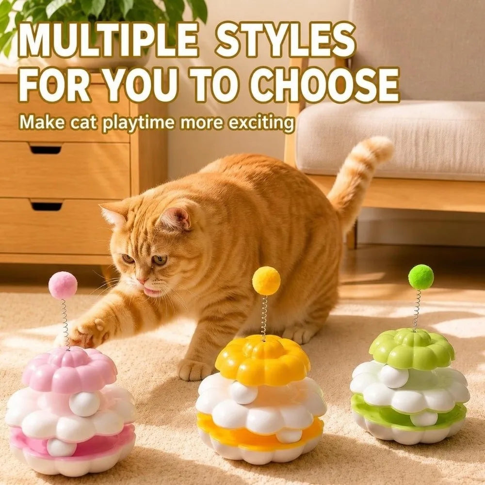 Interactive Cat Turntable Toy – Spring Rotating Ball & Tumbler