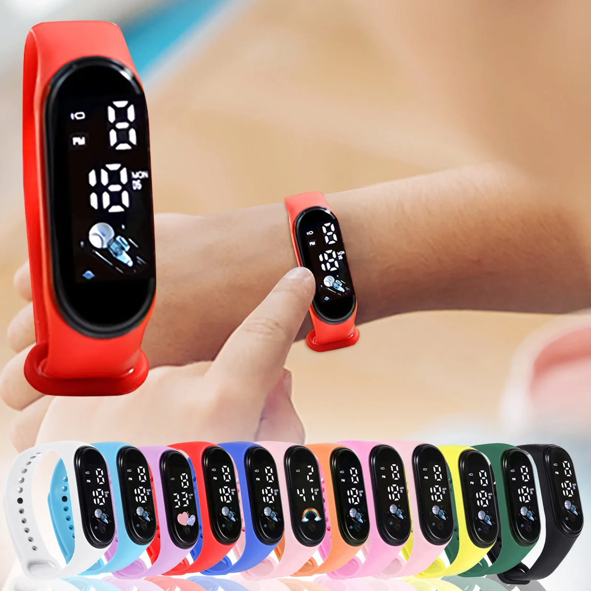 Kids LED Digital Watch Waterproof Colorful Silicone Wristband