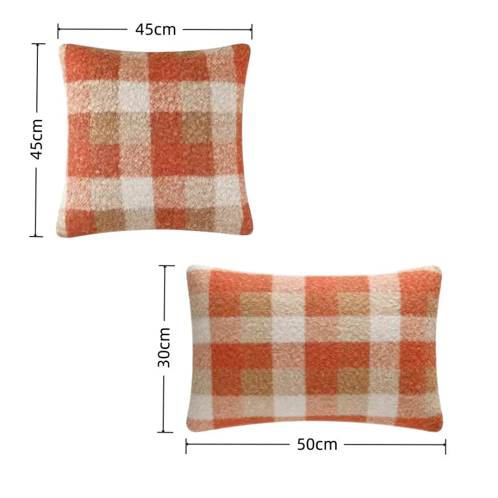 Plaid Plush Throw Pillow Cover 18x18 – Orange Red Boucle