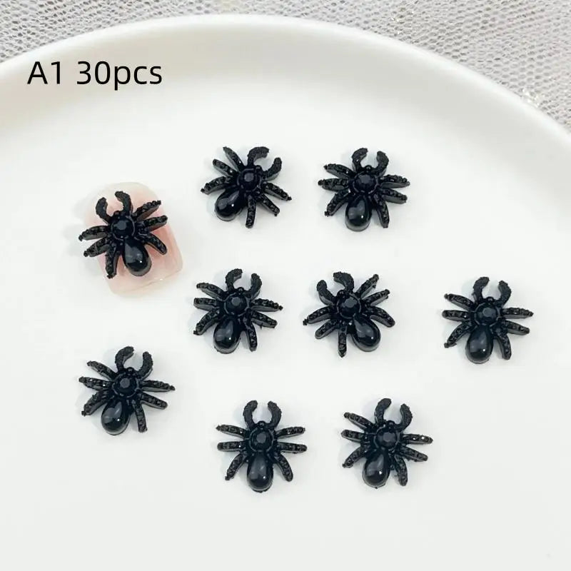 30Pcs Halloween 3D Resin Nail Charms – Bat Spider Snake