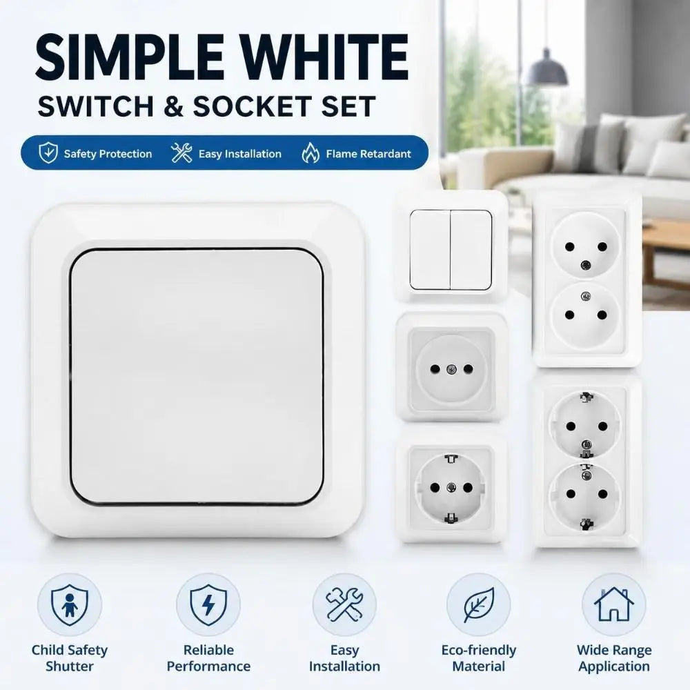 EU Standard White Rocker Wall Switch – Flame Retardant Surface Mount