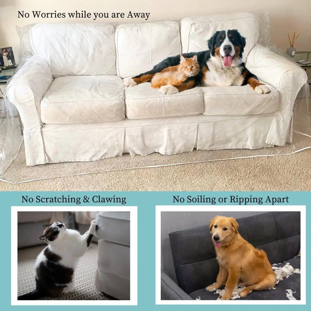 Clear Waterproof Sofa Cover – Heavy-Duty Pet Scratch Protector