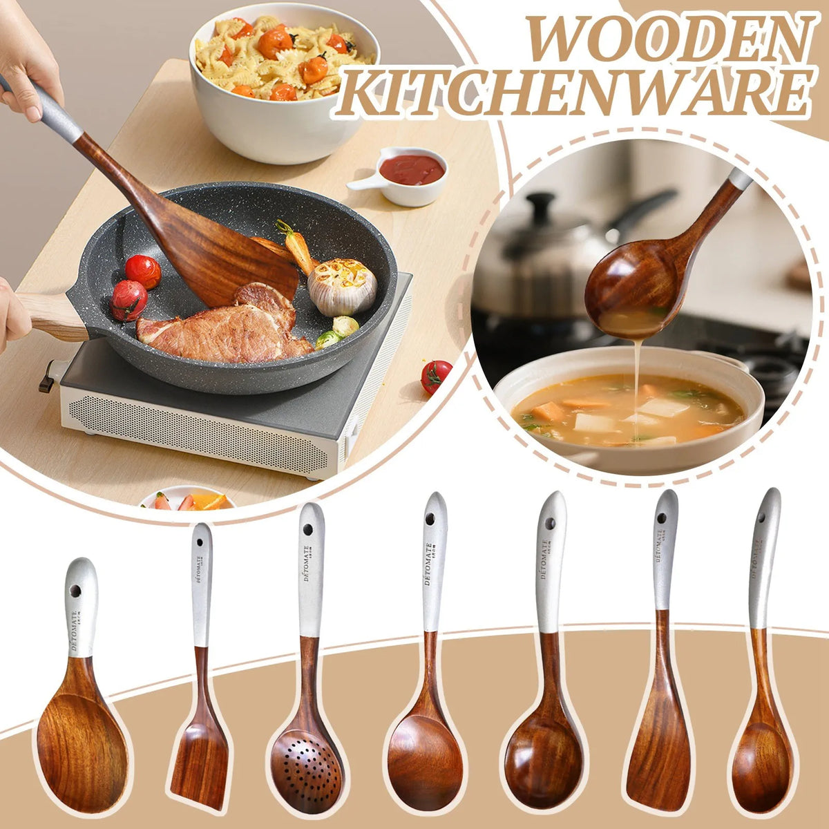 Teak Wood Kitchen Utensil Set – Spoon, Ladle & Turner