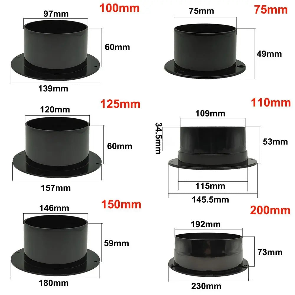 Round Wall Flange Connector Black ABS Ventilation Pipe Coupler