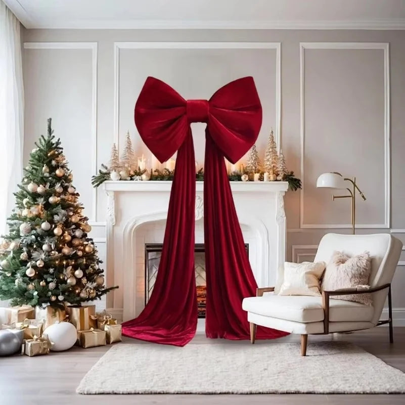 Large Velvet Christmas Tree Bow with Long Tails – 6 Pack
