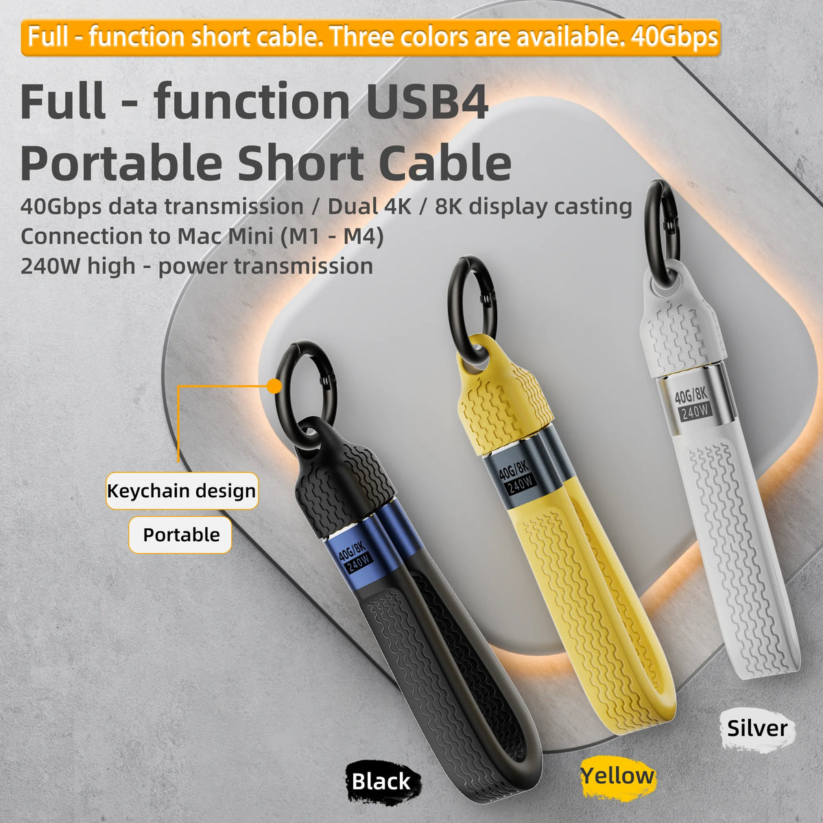 USB4 Keychain Cable 240W 40Gbps Thunderbolt 4 8K@60Hz USB-C