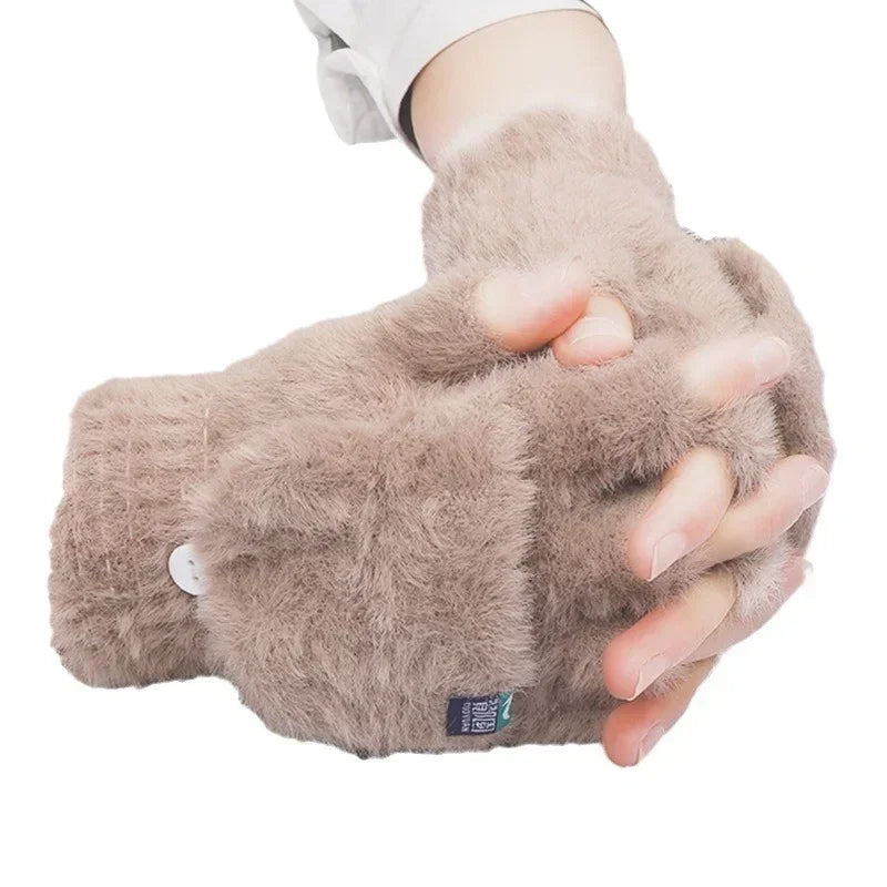 Women's Half Finger Touchscreen Winter Gloves – Plush Warm