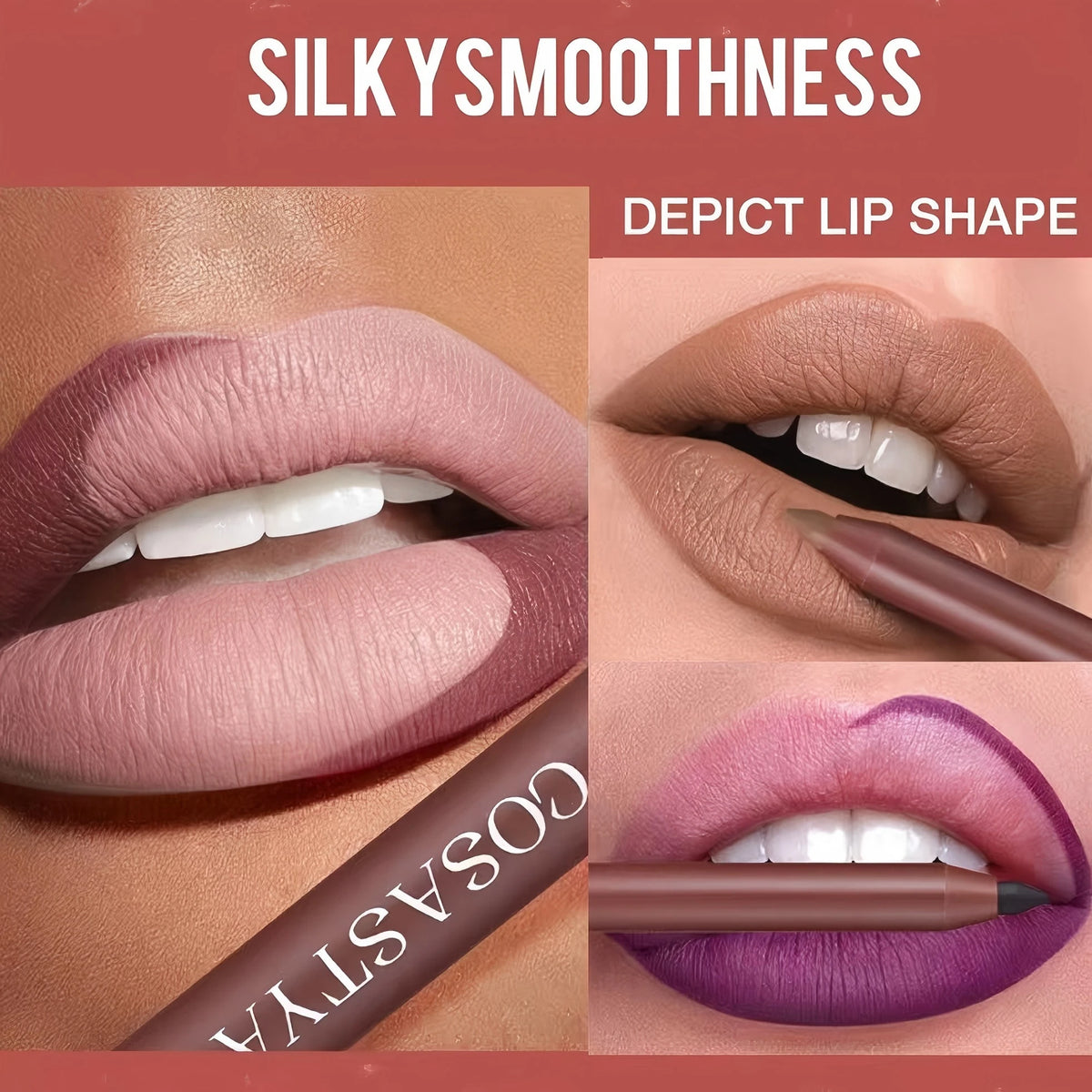 VIBE 6-Shade Waterproof Matte Lip Liner – Long-Lasting