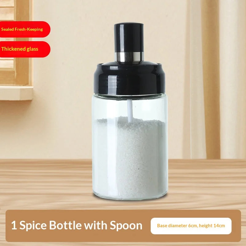 Glass Spice Jar with Integrated Spoon – Airtight & Moisture-Proof