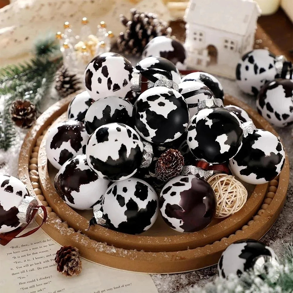 Cow Print Shatterproof Christmas Ball Ornaments 6CM 12/24 Pack