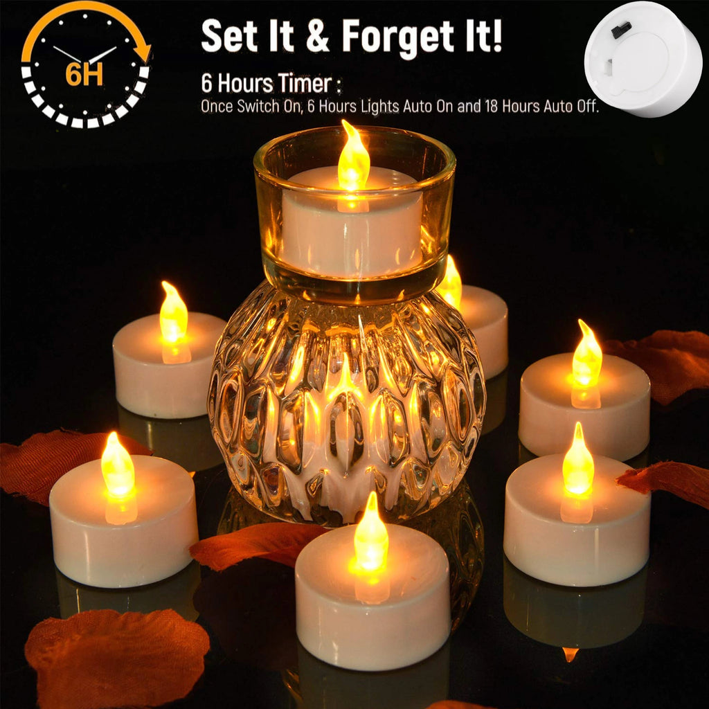 Flameless LED Tea Light Candles with 6H Auto Timer | 24H Cycle