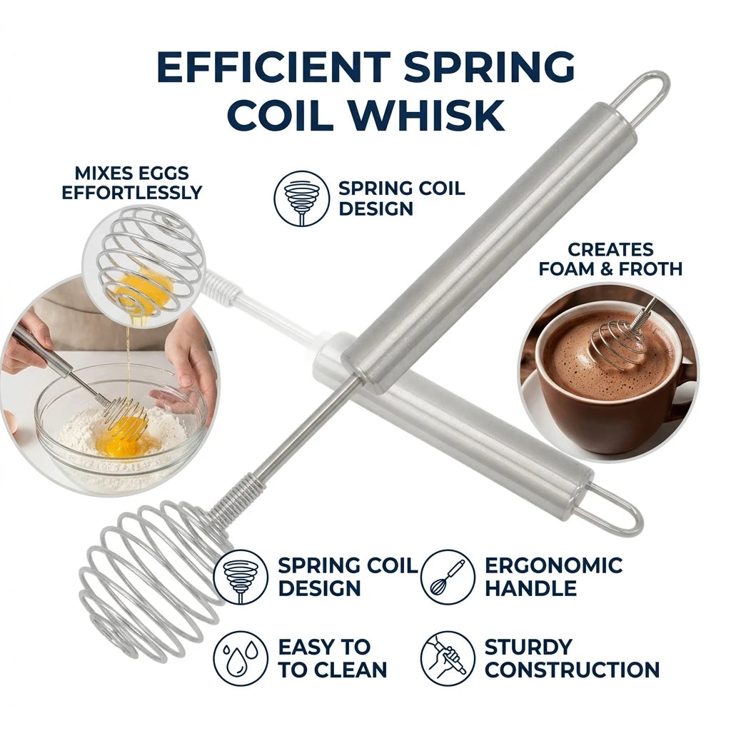 Stainless Steel Manual Whisk – Ergonomic Egg Beater Tool