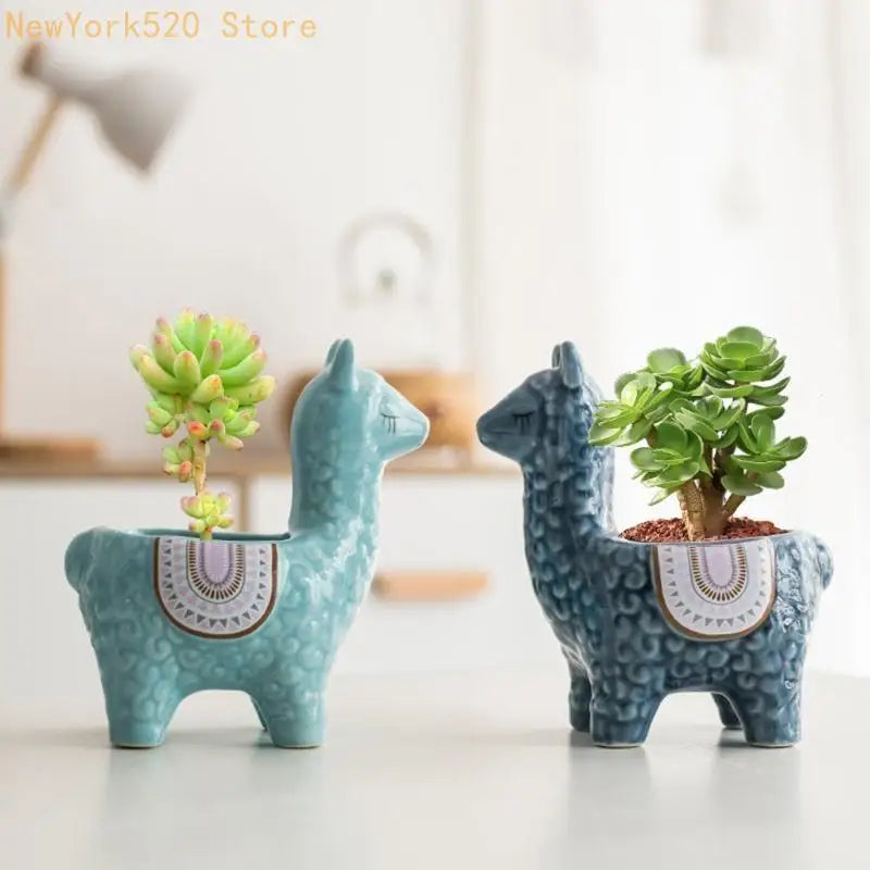 Ceramic Alpaca Flower Pot for Succulents & Small Plants
