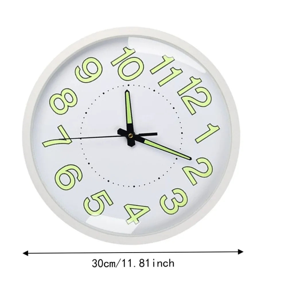 12-Inch Silent Quartz Wall Clock – Glow in Dark, Non-Ticking