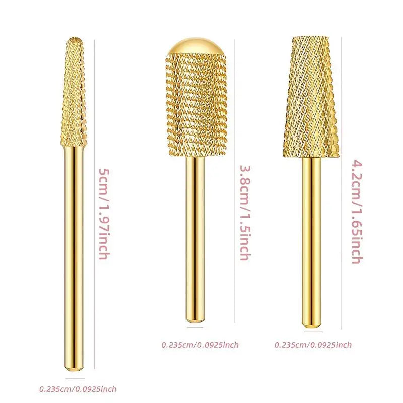 3-Pc Tungsten Carbide Nail Drill Bits – UV Gel Milling Set