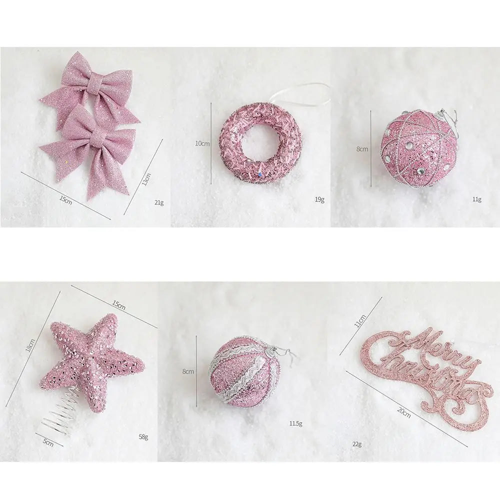 Pink Christmas Tree Ornaments – Foam Balls, Bows & Star Topper