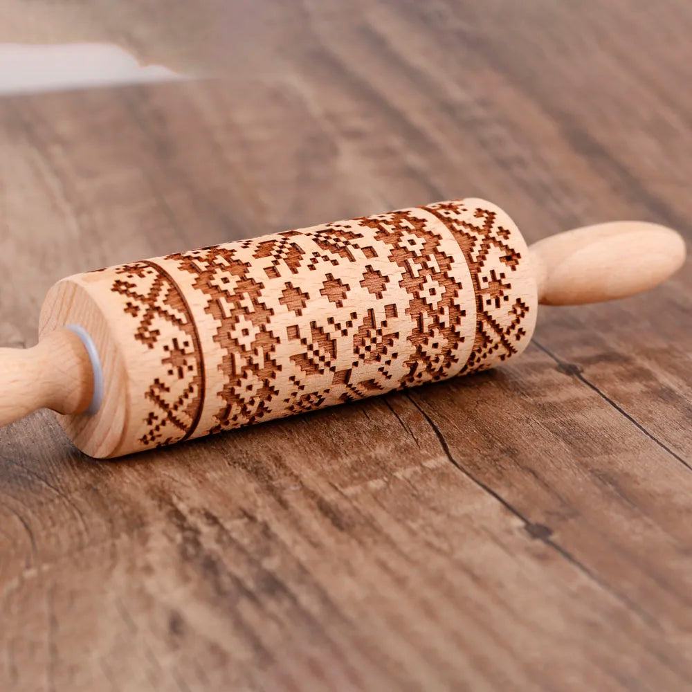 Arjmide 10" Wooden Embossed Rolling Pin – Holiday Patterns