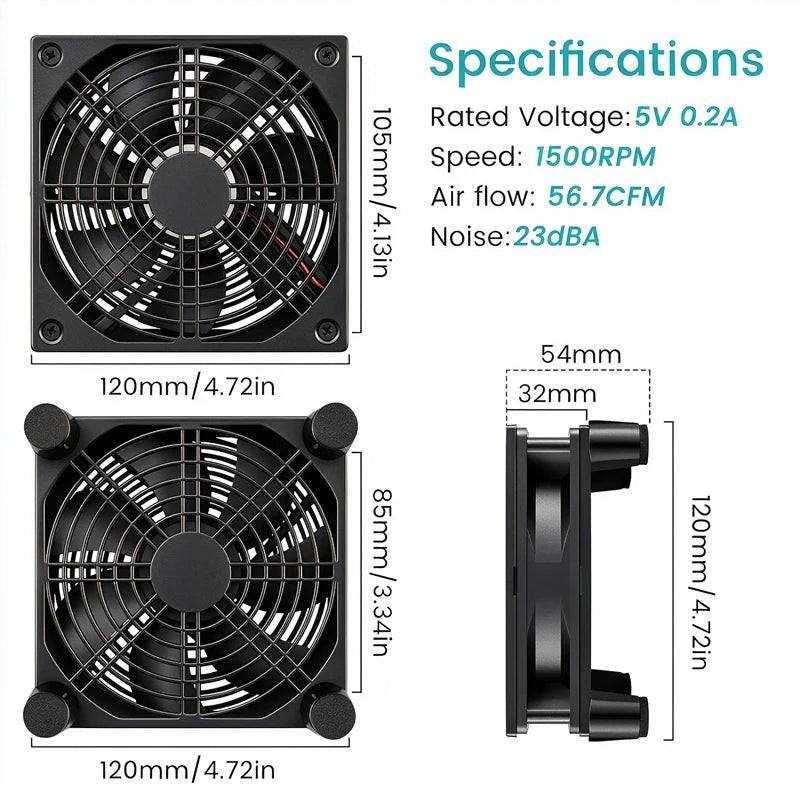 12cm USB Cooling Fan for Router, TV Box & Mini Desktop