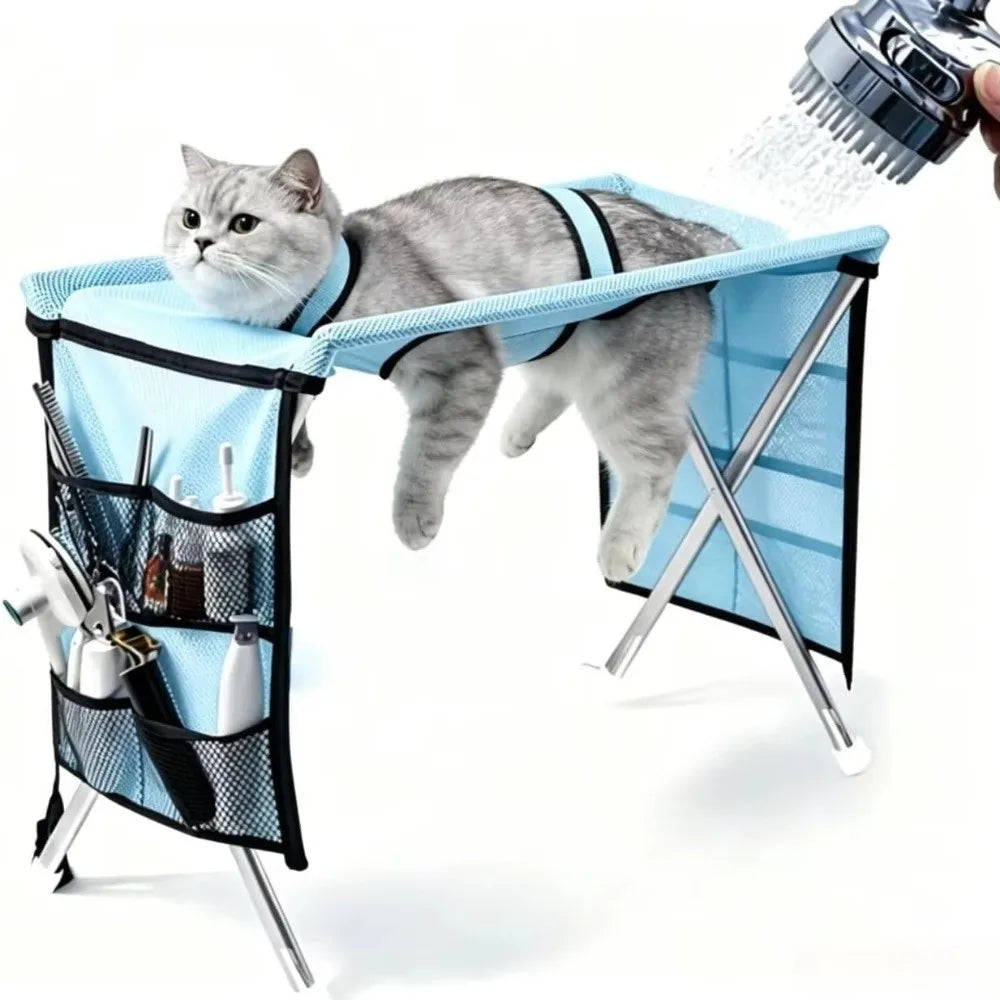 Foldable Oxford Cloth Pet Grooming Table – Metal Frame