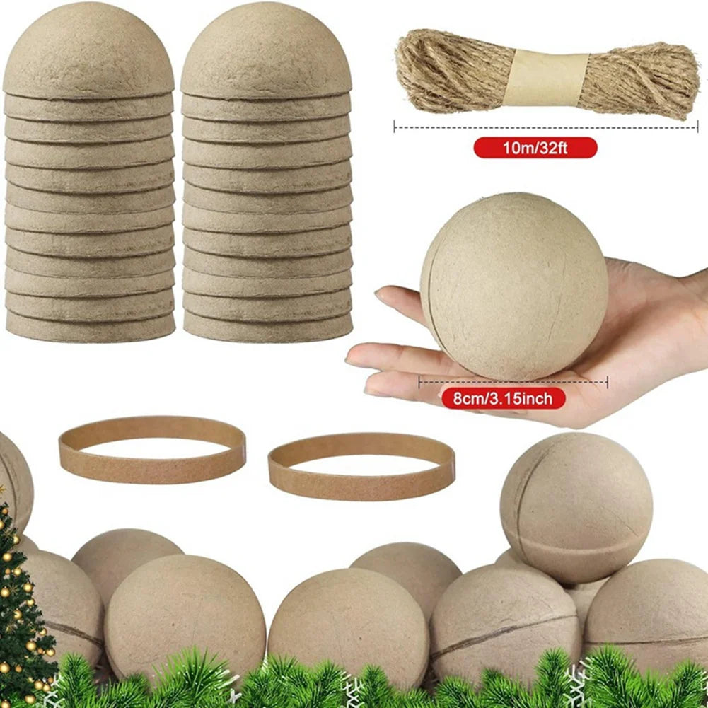 48-Pc Unpainted Christmas Paper Mache Ball Ornaments 3.15"