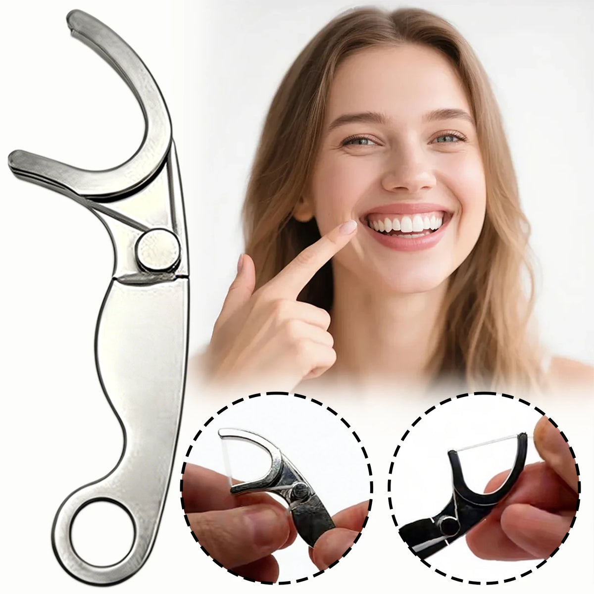 Eelhoe Reusable Stainless Steel Dental Floss Pick Holder