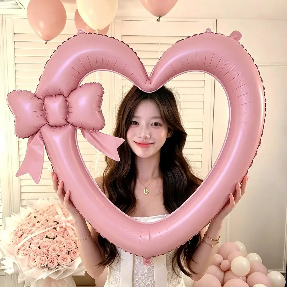 Heart Bow Foil Balloon Photo Prop – Valentine's Party Décor
