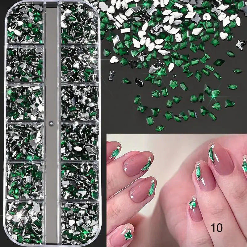 12-Grid 3D Flatback Nail Rhinestones – Crystal Diamond Nail Art