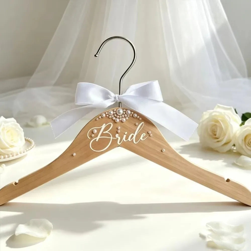 Wooden Bride Hanger Faux Pearl Butterfly Knot Wedding Dress