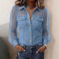 Women's Sheer Sleeve Button-Down Blouse | Elegant Collared Top