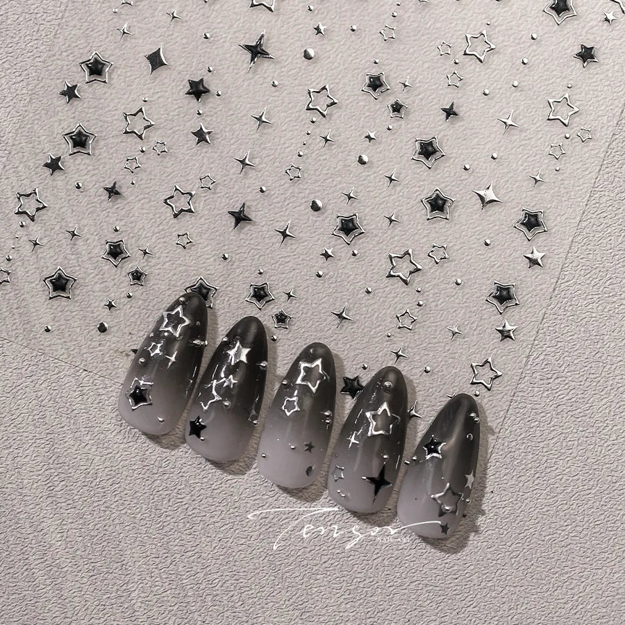 5D Luxury Star Nail Stickers – Black Silver Gilding Decals