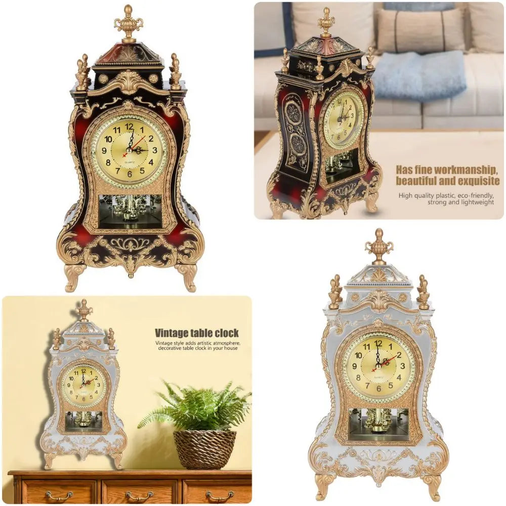 Vintage Desk Clock 12-Song Chiming Retro Clock – White/Brown