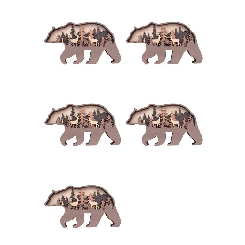 Bear & Deer Wood Wall Decor Set – Rustic Cabin Home Décor