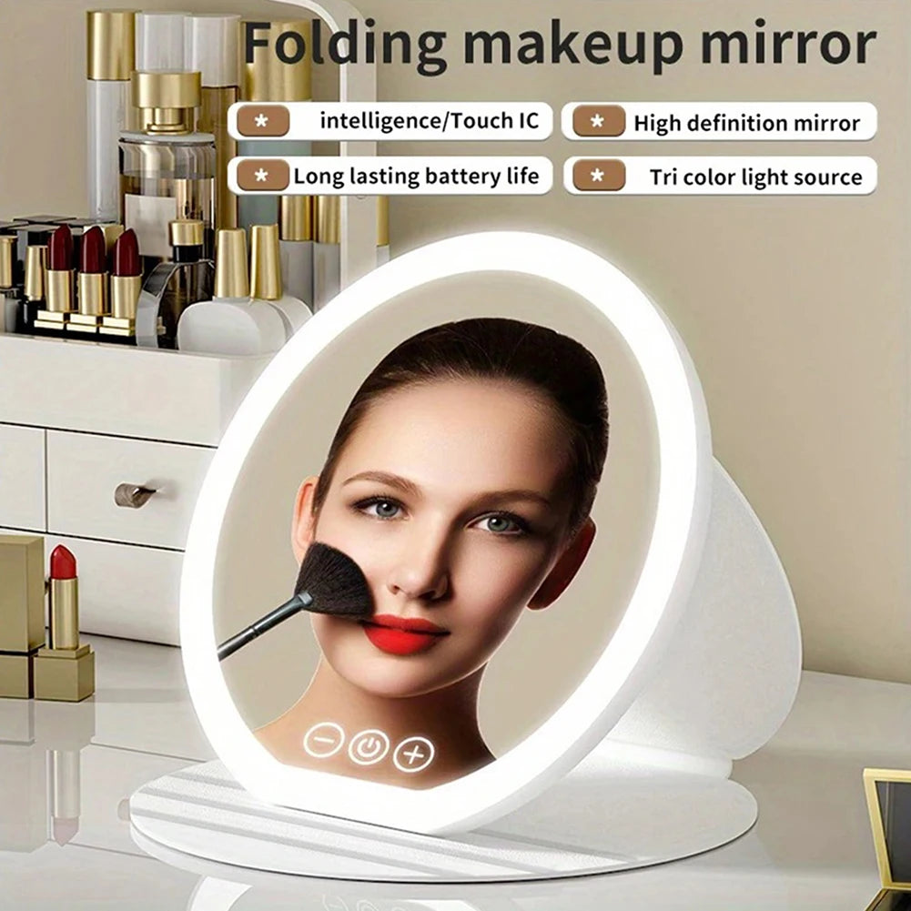 Foldable LED Vanity Mirror – Dimmable Rechargeable Makeup Mirror