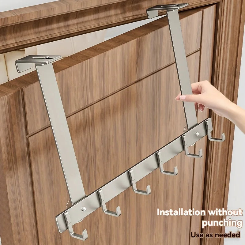 Over-The-Door Hook Rack 5/7 Hooks Aluminum Adjustable Organizer