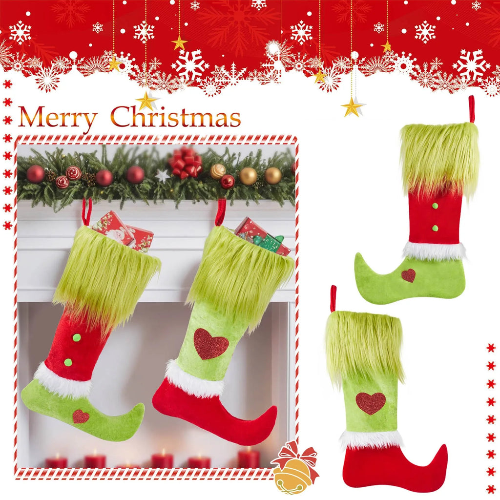 Christmas Elf Knit Stocking Candy Gift Bag & Tree Decor