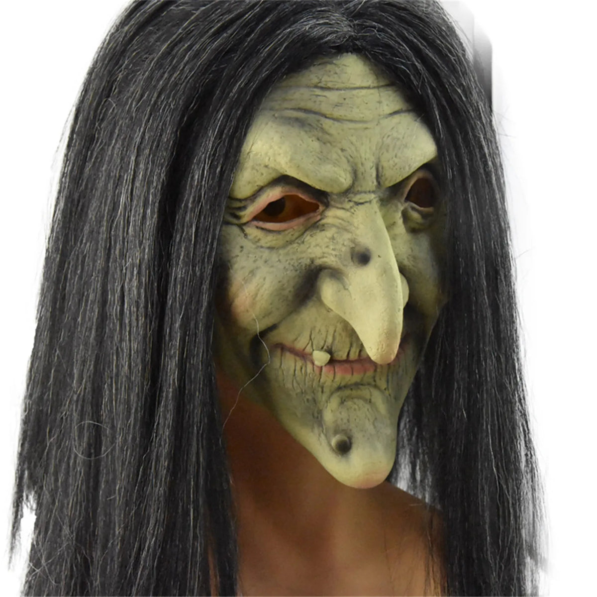 Scary Witch Latex Mask with Hair | Halloween Costume Prop