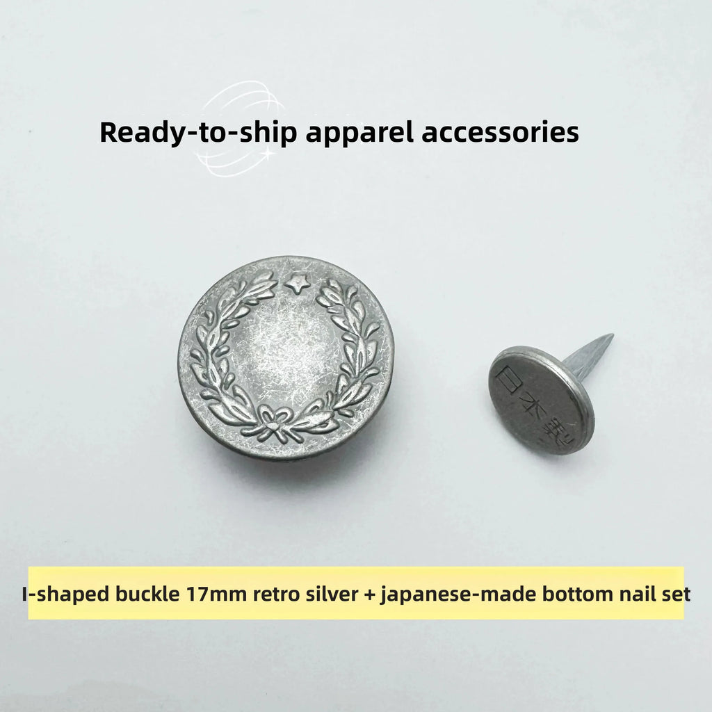 YKK Retro Silver Pure Copper Denim Button Laurel Buckle