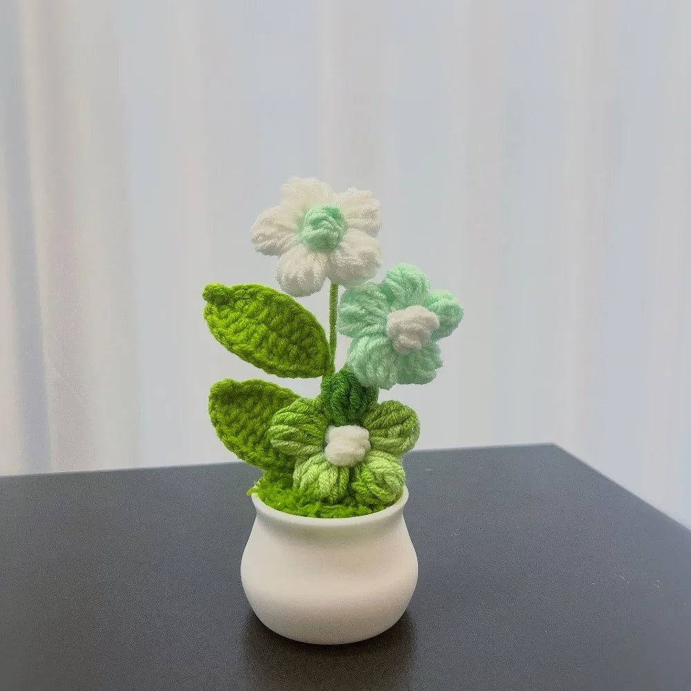 Mini Handwoven Crochet Rose Flower Pot – Decorative Gift