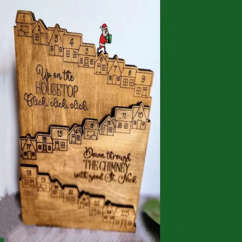 Wooden Father Christmas Castle Advent Calendar Countdown Stand