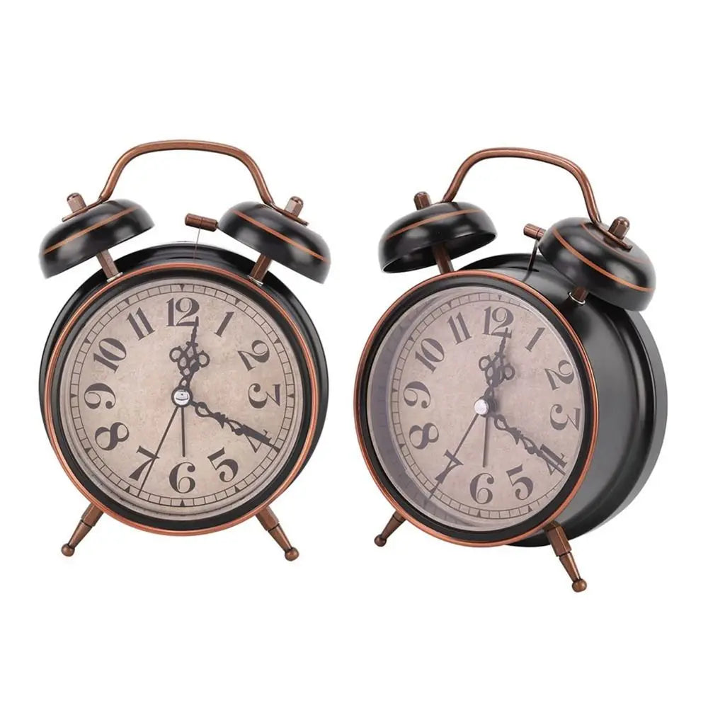 4-Inch Retro Alarm Clock Black & Gold | Night Light & Silent