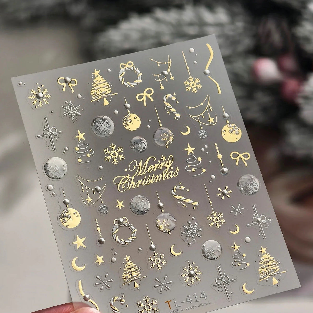 Christmas Metal Nail Stickers 3D Trees Snowflakes Snowmen DIY
